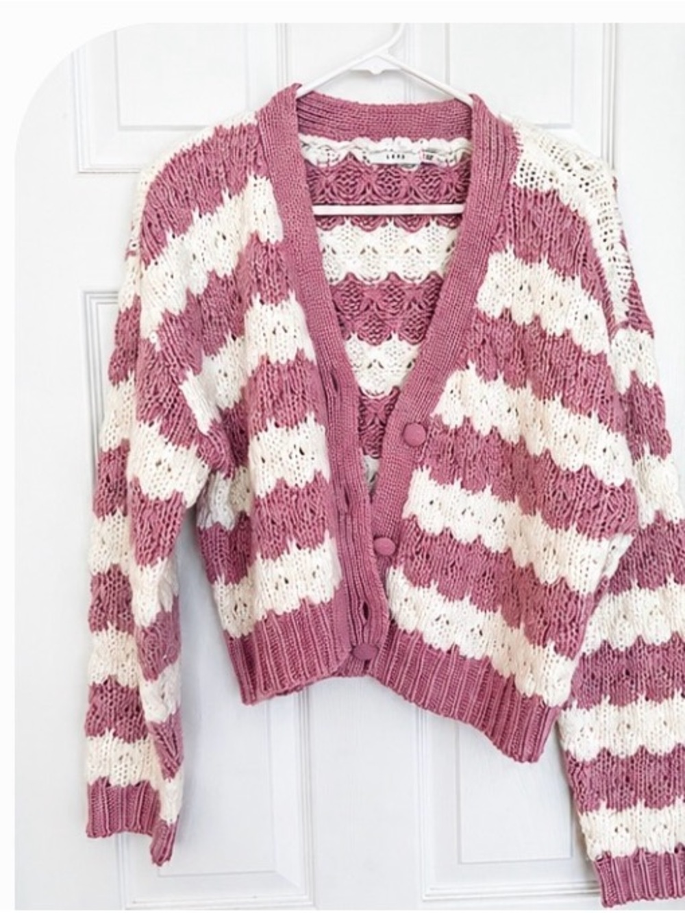 Lush Pink & Cream Striped Knit Button Cardigan